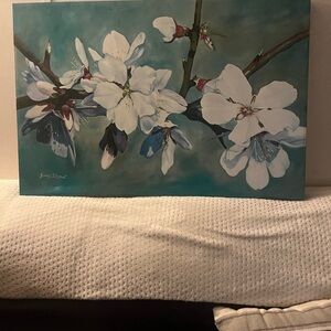 Floral Canvas Art with White Blossoms